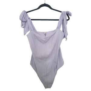 Free People Intimately Lola Tie Shoulder Bodysuit Size L Purple Pastel Coquette